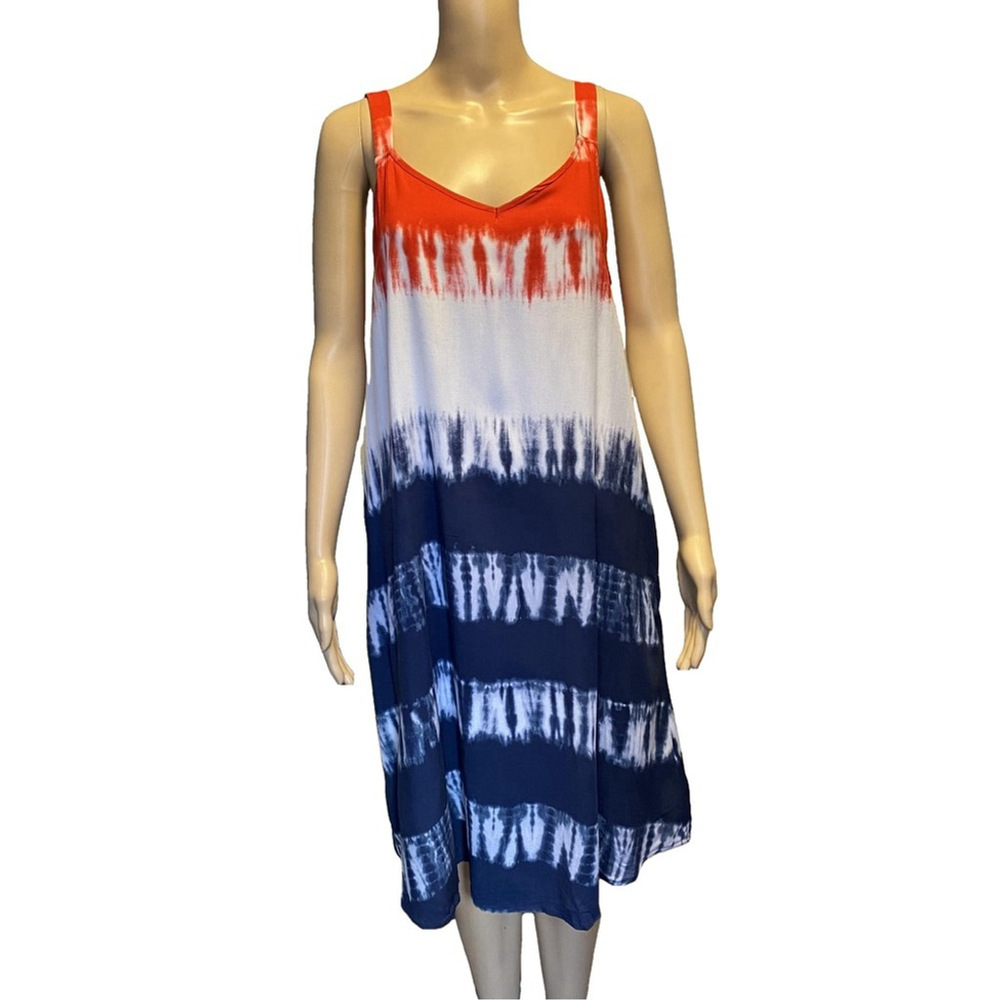 Sonoma Red White & Blue Lightweight Midi Dress with Tie-Dye Pattern Size Medium